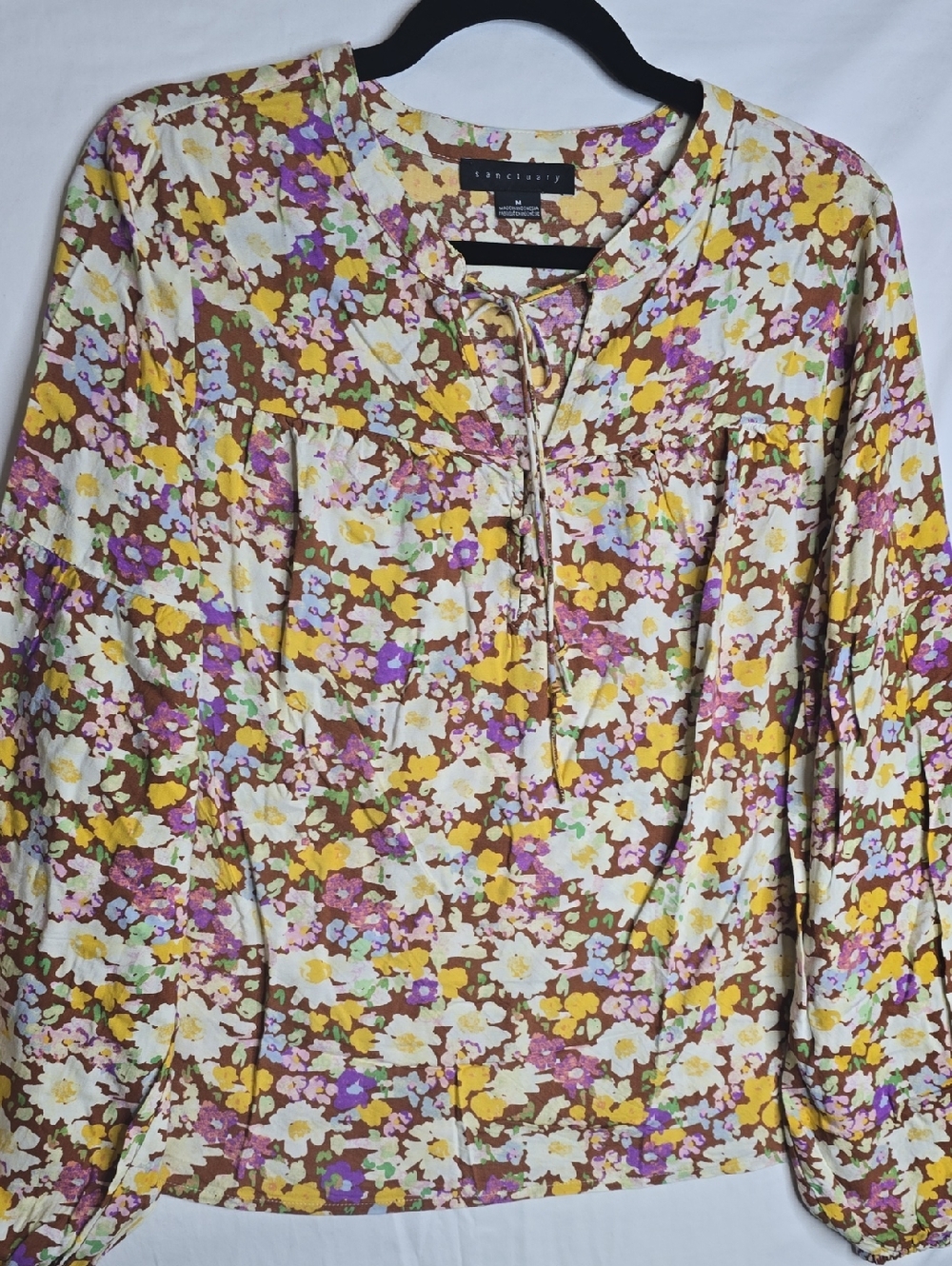 Sanctuary Pullover Prairie Brown Yellow Purple Floral Blouse Cottagecore Floral